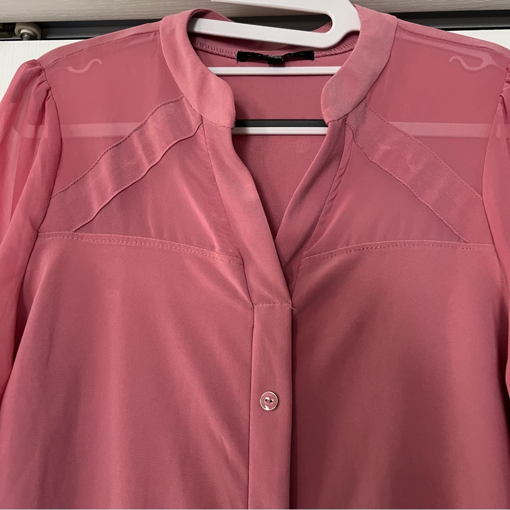 Atelier 29 Pink Button-Up Blouse Sheer Sleeve and Neckline Size Medium - Picture 6 of 10